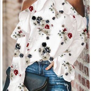 Stunning cold shoulder open back blouse